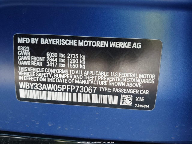 Aukcja sprzedaży 2023 Bmw I4 M50, vin: WBY33AW05PFP73067, numer aukcji: 45995293