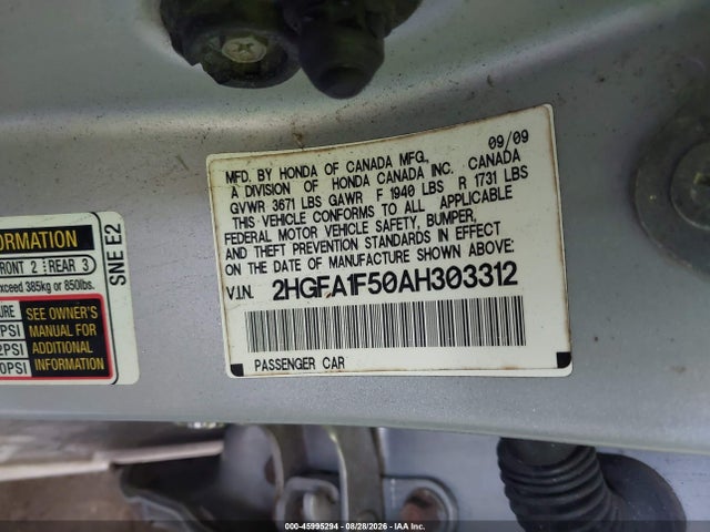 Продаж на аукціоні авто 2010 Honda Civic Lx, vin: 2HGFA1F50AH303312, номер лоту: 45995294