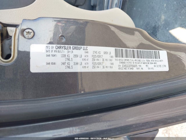 45995305 :رقم المزاد ، 2C4RDGCG5FR566876 vin ، 2015 Dodge Grand Caravan Sxt مزاد بيع