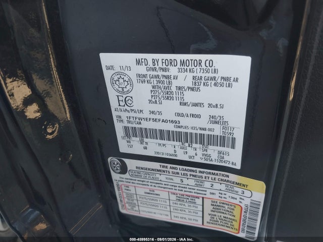 Продажа на аукционе авто 2014 Ford F-150 Fx4, vin: 1FTFW1EF5EFA01693, номер лота: 45995316