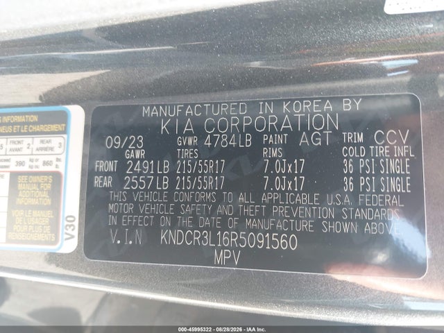 45995322 :رقم المزاد ، KNDCR3L16R5091560 vin ، 2024 Kia Niro Ev Wind مزاد بيع