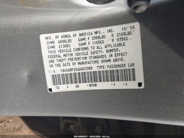 2010 Acura Tl მანქანა იყიდება აუქციონზე, vin: 19UUA8F20AA003399, აუქციონის ნომერი: 45995331