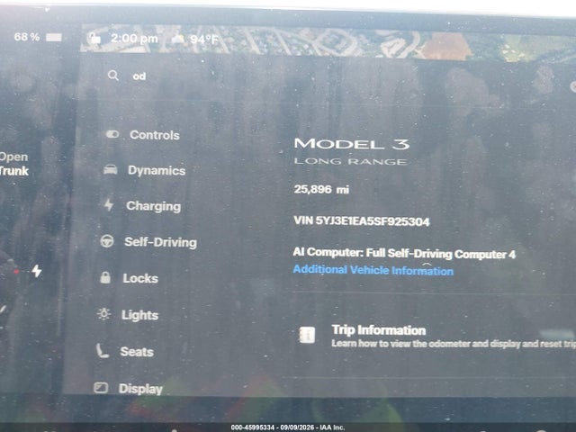 Продажа на аукционе авто 2025 Tesla Model 3 Long Range Rear-wheel Drive/standard Rear-wheel Drive, vin: 5YJ3E1EA5SF925304, номер лота: 45995334