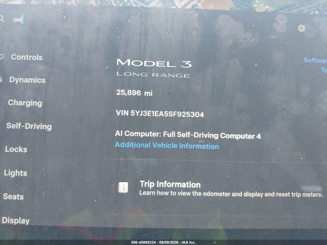 Продажа на аукционе авто 2025 Tesla Model 3 Long Range Rear-wheel Drive/standard Rear-wheel Drive, vin: 5YJ3E1EA5SF925304, номер лота: 45995334