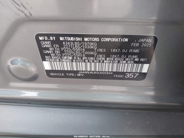 Aukcja sprzedaży 2025 Mitsubishi Outlander Sport 2.0 Es Awc/2.0 Le Awc/2.0 S Awc/2.0 Se Awc/2.0 Trail Edition Awc, vin: JA4ARUAU8SU005844, numer aukcji: 45995338