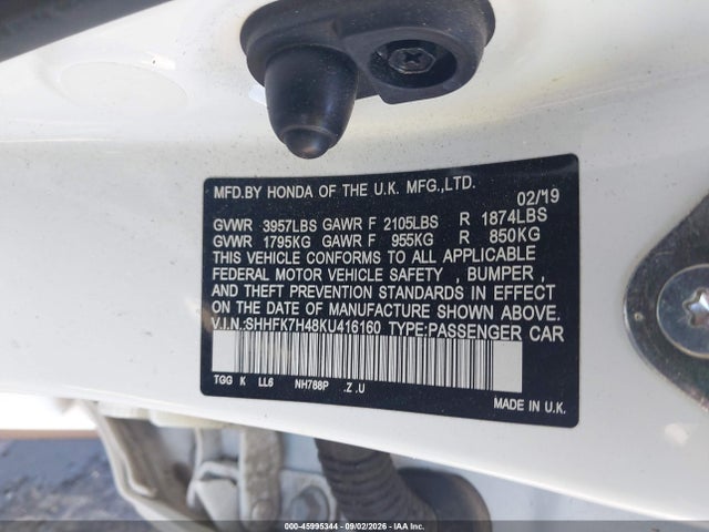 SHHFK7H48KU416160 Honda Civic Sport