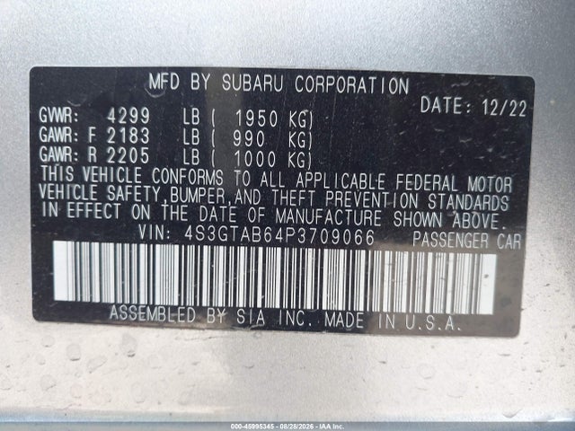 Aukcja sprzedaży 2023 Subaru Impreza Base 5-door, vin: 4S3GTAB64P3709066, numer aukcji: 45995345