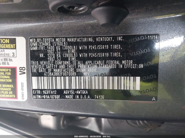 45995352 :رقم المزاد ، 4T3BA3BB2FU070089 vin ، 2015 Toyota Venza Le مزاد بيع
