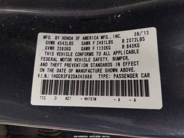 2013 Honda Accord Ex-l V-6 მანქანა იყიდება აუქციონზე, vin: 1HGCR3F82DA040888, აუქციონის ნომერი: 45995384