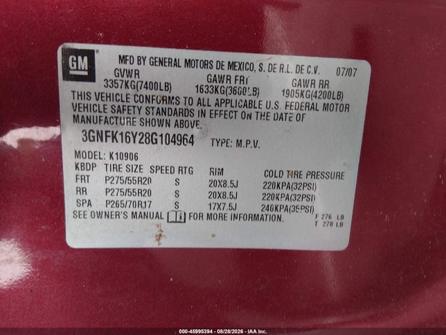 Продаж на аукціоні авто 2008 Chevrolet Suburban 1500 Ltz, vin: 3GNFK16Y28G104964, номер лоту: 45995394