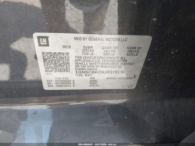 Продажа на аукционе авто 2018 Chevrolet Tahoe Lt, vin: 1GNSCBKC6JR378136, номер лота: 45995407