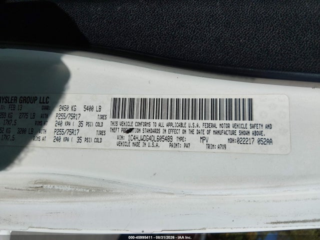 45995411 :رقم المزاد ، 1C4HJWDG4DL605489 vin ، 2013 Jeep Wrangler Unlimited Sport مزاد بيع
