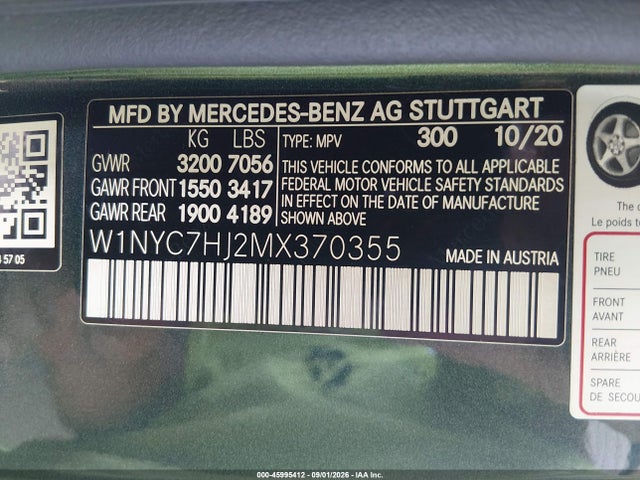 Aukcja sprzedaży 2021 Mercedes-benz Amg G 63 4matic, vin: W1NYC7HJ2MX370355, numer aukcji: 45995412