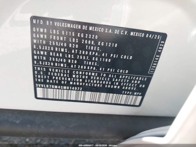 Продаж на аукціоні авто 2025 Volkswagen Tiguan 2.0t Sel R-line, vin: 3VVLR7RM4SM014972, номер лоту: 45995417