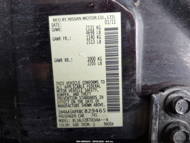 Aukcja sprzedaży 2011 Nissan Maxima 3.5 Sv, vin: 1N4AA5APXBC829465, numer aukcji: 45995443