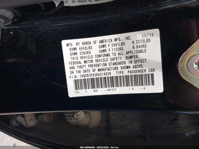 2014 Honda Accord Ex-l V-6 მანქანა იყიდება აუქციონზე, vin: 1HGCR3F83EA014639, აუქციონის ნომერი: 45995468