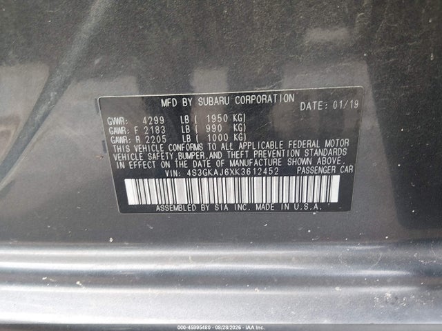 Продаж на аукціоні авто 2019 Subaru Impreza 2.0i Sport, vin: 4S3GKAJ6XK3612452, номер лоту: 45995480