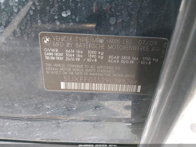 Aukcja sprzedaży 2009 Bmw X5 Xdrive35d, vin: 5UXFF03529LJ98266, numer aukcji: 45995529