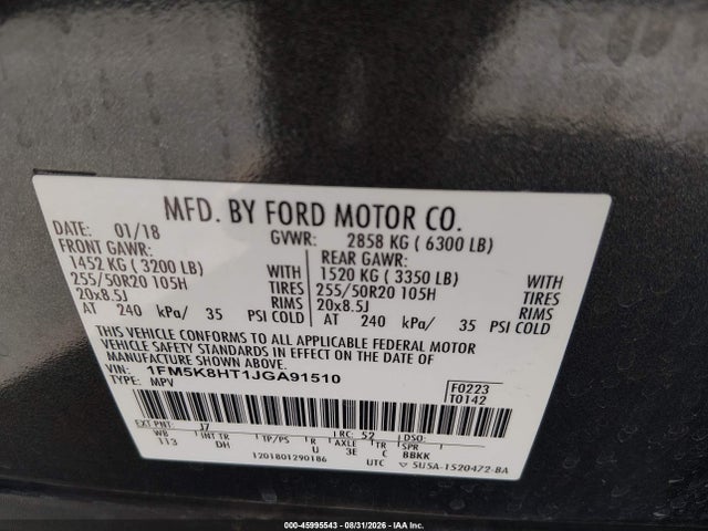 Продажа на аукционе авто 2018 Ford Explorer Platinum, vin: 1FM5K8HT1JGA91510, номер лота: 45995543