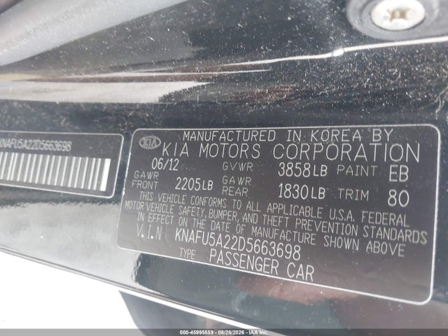 45995559 :رقم المزاد ، KNAFU5A22D5663698 vin ، 2013 Kia Forte Ex مزاد بيع