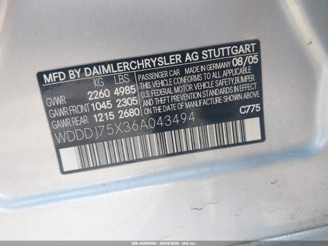 Продаж на аукціоні авто 2006 Mercedes-benz Cls 500, vin: WDDDJ75X36A043494, номер лоту: 45995560