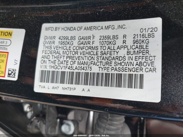 Продаж на аукціоні авто 2020 Honda Accord Ex, vin: 1HGCV1F45LA054375, номер лоту: 45995567