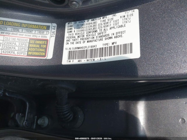 45995575 :رقم المزاد ، 5J6RM4H50FL018843 vin ، 2015 Honda Cr-v Ex مزاد بيع