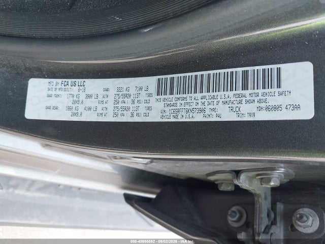 2019 Ram 1500 Big Horn/lone Star  4x4 5'7 Box მანქანა იყიდება აუქციონზე, vin: 1C6SRFFT6KN573906, აუქციონის ნომერი: 45995592