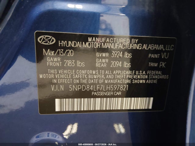 Hyundai ELANTRA SEL 2020 5NPD84LF7LH597821 Image 9