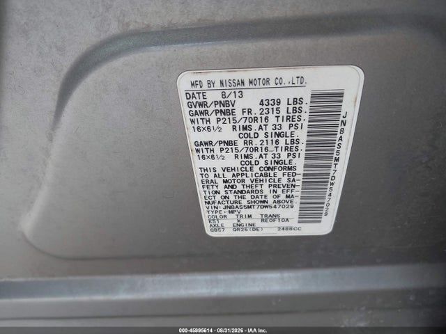 Aukcja sprzedaży 2013 Nissan Rogue S, vin: JN8AS5MT7DW547029, numer aukcji: 45995614