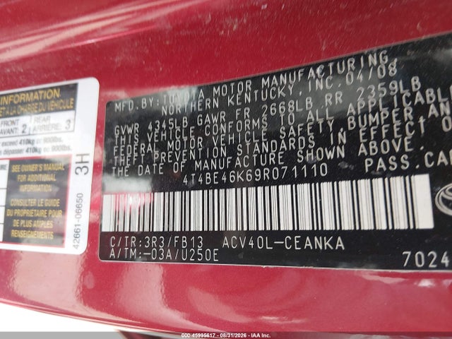Продаж на аукціоні авто 2009 Toyota Camry Le, vin: 4T4BE46K69R071110, номер лоту: 45995617