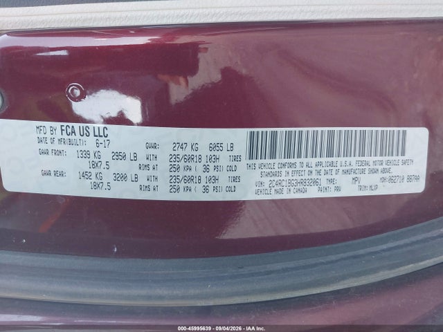 Aukcja sprzedaży 2017 Chrysler Pacifica Touring-l, vin: 2C4RC1BG3HR832061, numer aukcji: 45995639