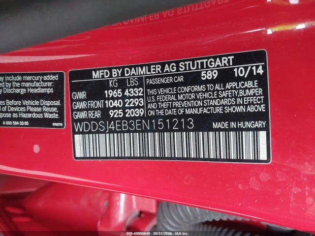 2014 Mercedes-benz Cla 250 მანქანა იყიდება აუქციონზე, vin: WDDSJ4EB3EN151213, აუქციონის ნომერი: 45995640