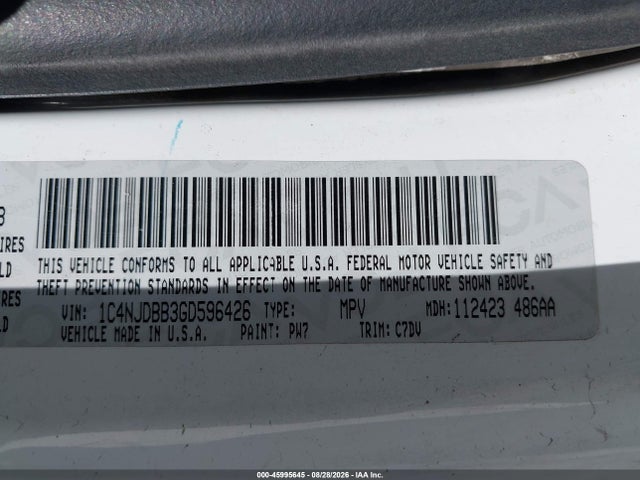 Продажа на аукционе авто 2016 Jeep Compass Sport, vin: 1C4NJDBB3GD596426, номер лота: 45995645