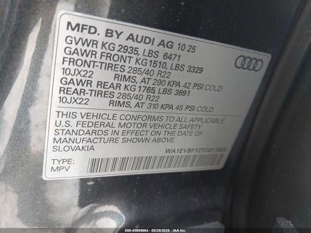 WA1EVBF12TD011656 Audi Q8 Premium Plus 55 Tfsi Quattro Tiptronic