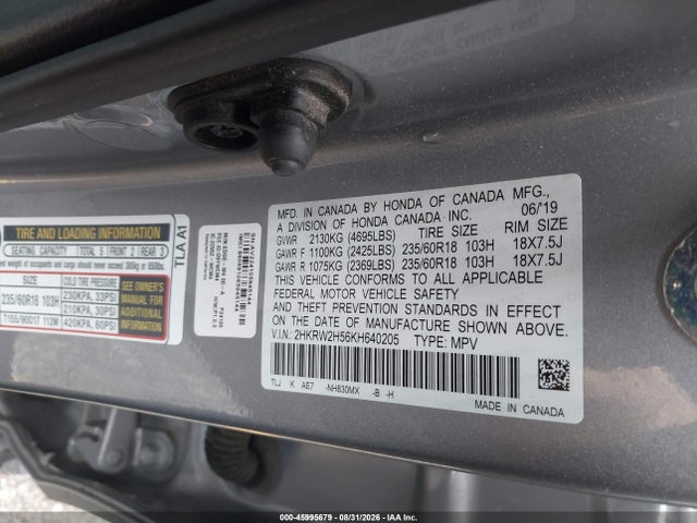 Продаж на аукціоні авто 2019 Honda Cr-v Ex, vin: 2HKRW2H56KH640205, номер лоту: 45995679