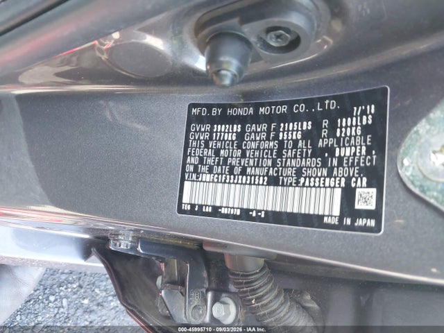 45995710 :رقم المزاد ، JHMFC1F33JX031582 vin ، 2018 Honda Civic Ex-t مزاد بيع