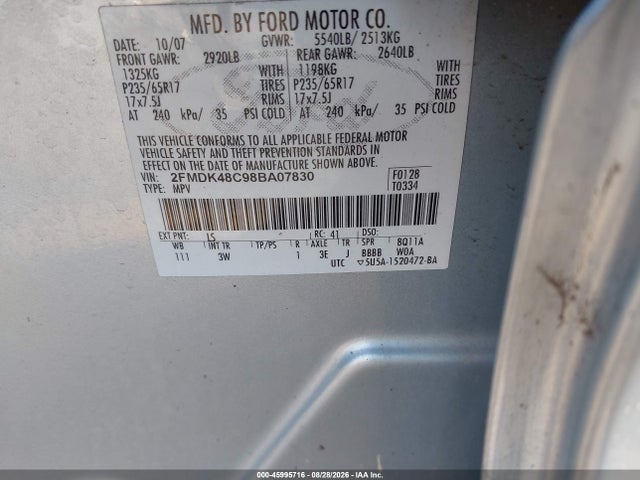 Продаж на аукціоні авто 2008 Ford Edge Sel, vin: 2FMDK48C98BA07830, номер лоту: 45995716