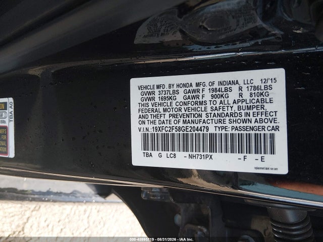45995719 :رقم المزاد ، 19XFC2F58GE204479 vin ، 2016 Honda Civic Lx مزاد بيع