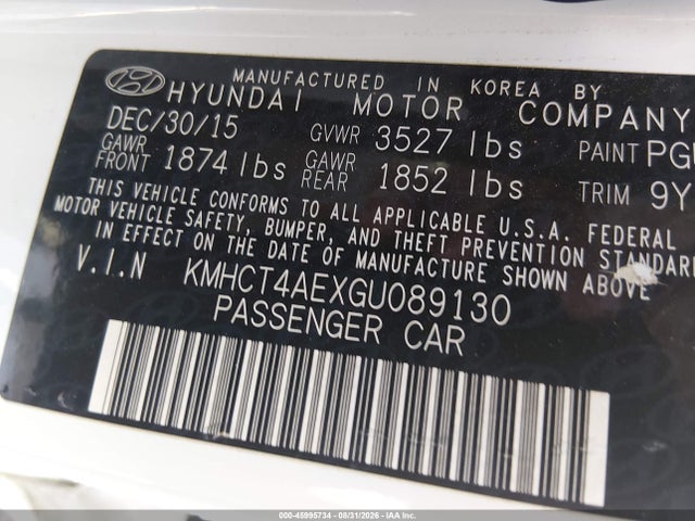 KMHCT4AEXGU089130 Hyundai ACCENT SE