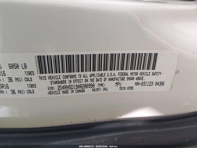 45995737 :رقم المزاد ، 2D4RN5D19AR280990 vin ، 2010 Dodge Grand Caravan Sxt مزاد بيع