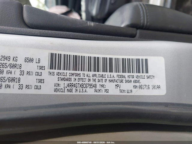 2011 Jeep Grand Cherokee Laredo მანქანა იყიდება აუქციონზე, vin: 1J4RR4GTXBC679548, აუქციონის ნომერი: 45995749