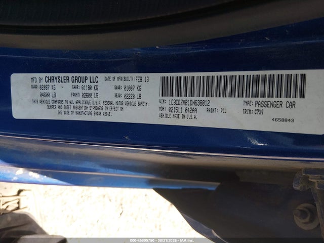 Продажа на аукционе авто 2013 Dodge Avenger Se, vin: 1C3CDZAB1DN638812, номер лота: 45995750