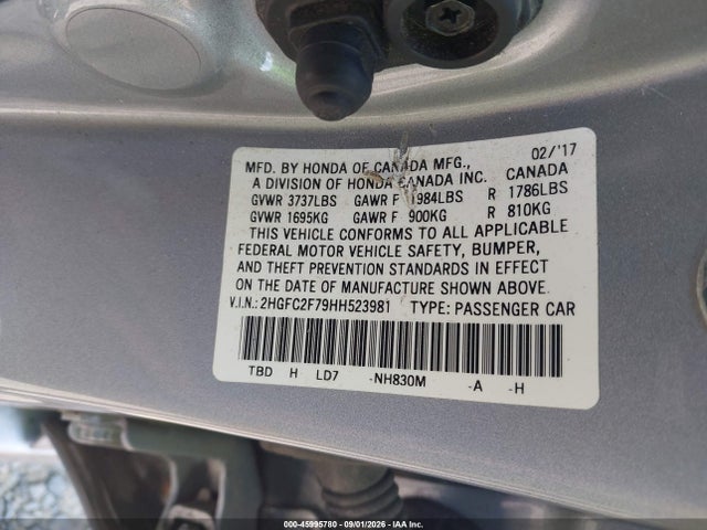 Aukcja sprzedaży 2017 Honda Civic Ex, vin: 2HGFC2F79HH523981, numer aukcji: 45995780