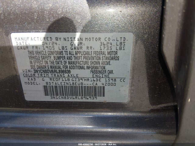 2024 Nissan Versa 1.6 S მანქანა იყიდება აუქციონზე, vin: 3N1CN8DV6RL896939, აუქციონის ნომერი: 45995795
