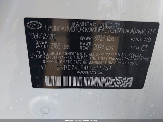 Aukcja sprzedaży 2020 Hyundai Elantra Se, vin: 5NPD74LF4LH605764, numer aukcji: 45995802