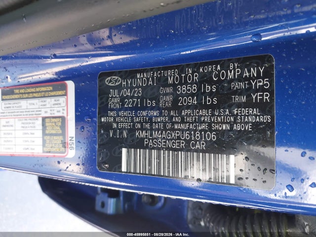 Продаж на аукціоні авто 2023 Hyundai Elantra Sel, vin: KMHLM4AGXPU618106, номер лоту: 45995851