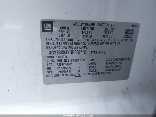 Продаж на аукціоні авто 2016 Cadillac Escalade Premium Collection, vin: 1GYS3CKJXGR368712, номер лоту: 45995916