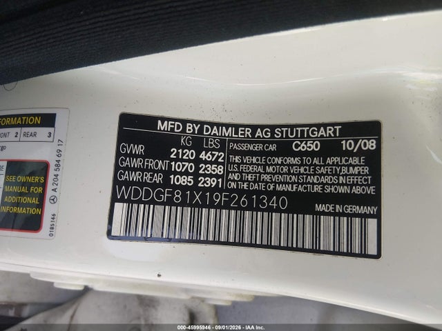 Продаж на аукціоні авто 2009 Mercedes-benz C 300 Luxury 4matic/sport 4matic, vin: WDDGF81X19F261340, номер лоту: 45995946