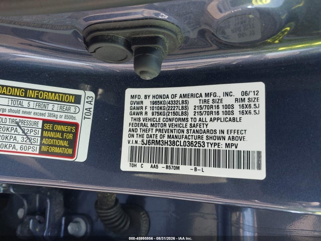 Продаж на аукціоні авто 2012 Honda Cr-v Lx, vin: 5J6RM3H38CL036253, номер лоту: 45995956